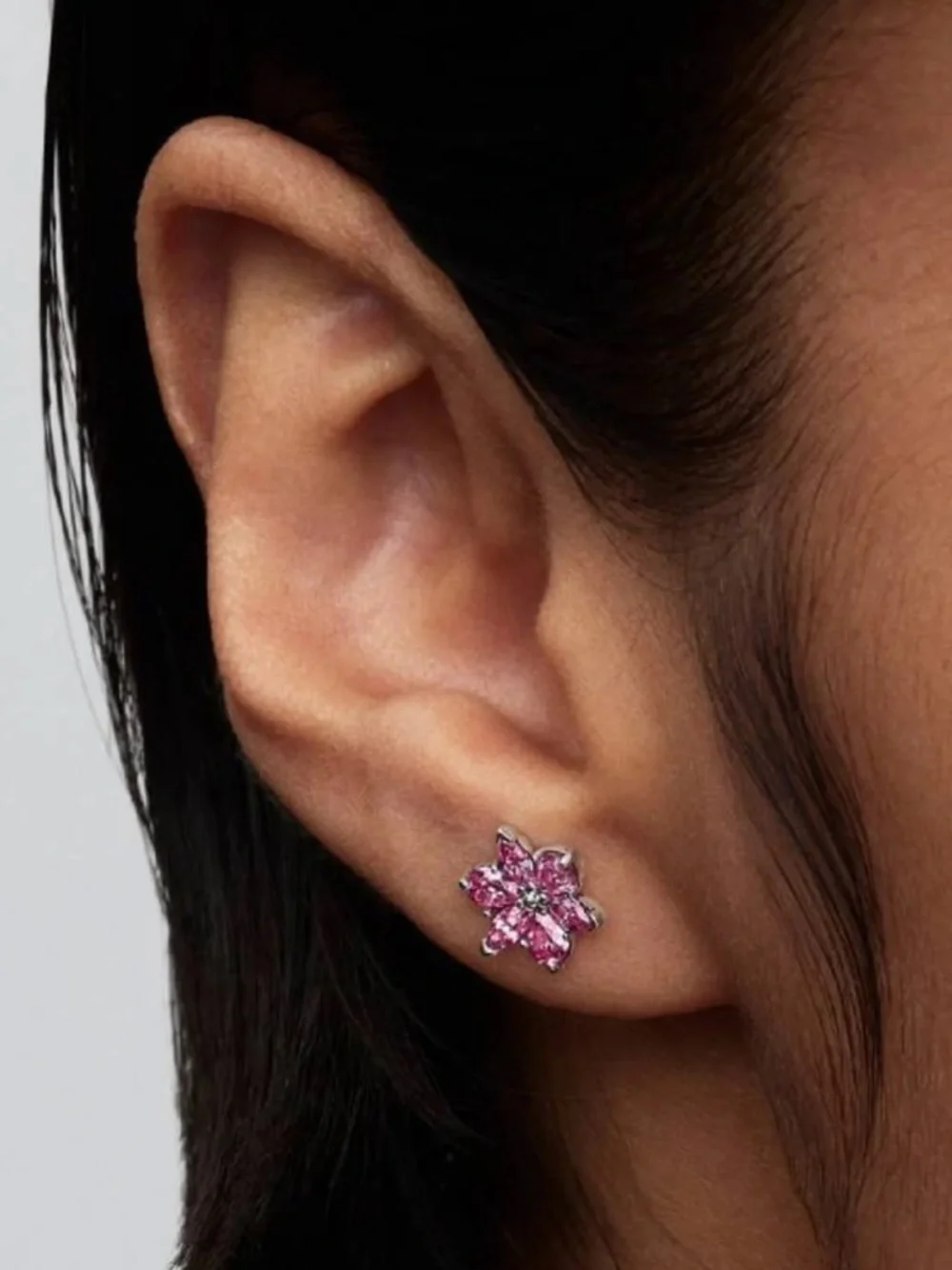 PANDORA Herbarium Sparkling Pink Flower Stud Earrings Sterling silver